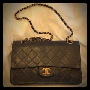 CHANEL VINTAGE DARK BROWN CLASSIC LAMBSKIN PURSE
